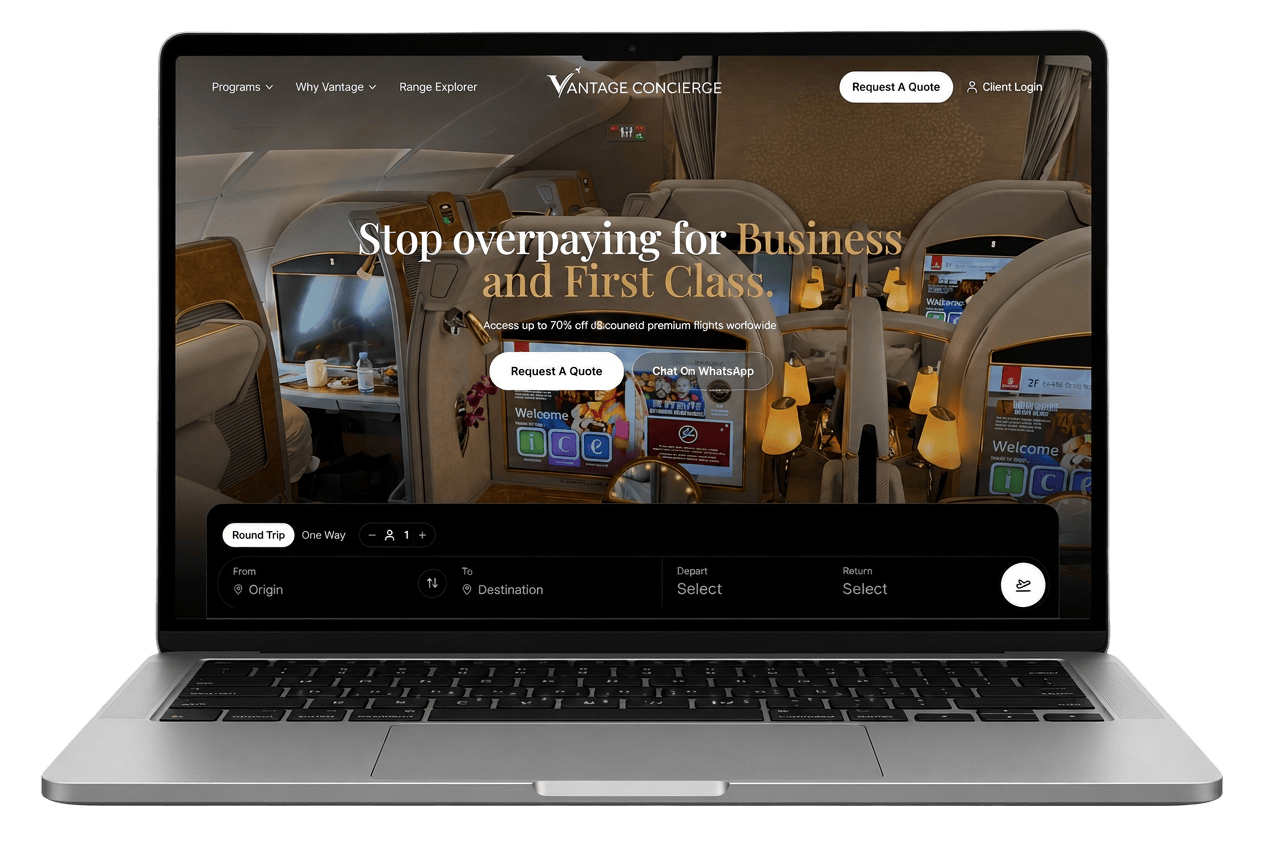 The Vantage Concierge website homepage displayed on a laptop